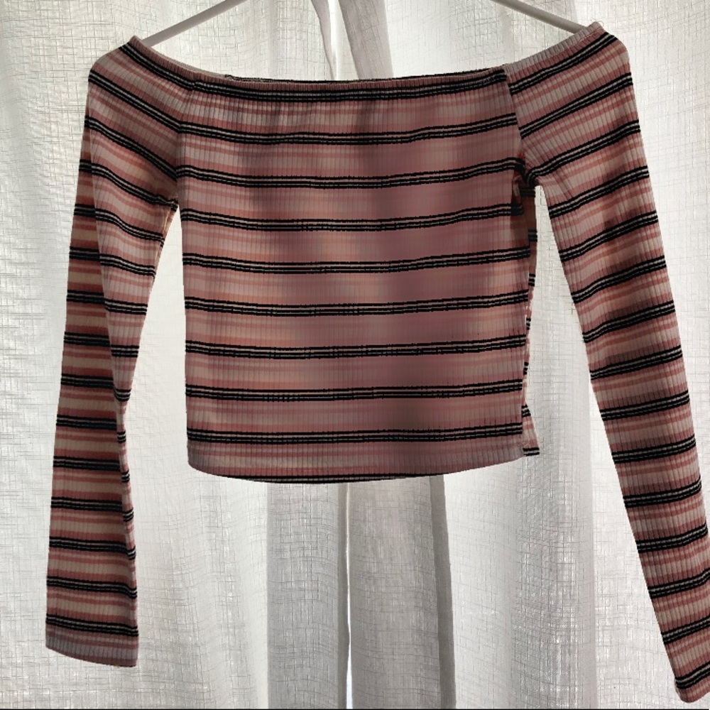 Pink Stripe Off Shoulder Crop Top